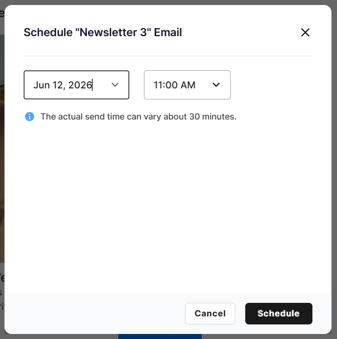Select new date and time in the Schedule pop-up window