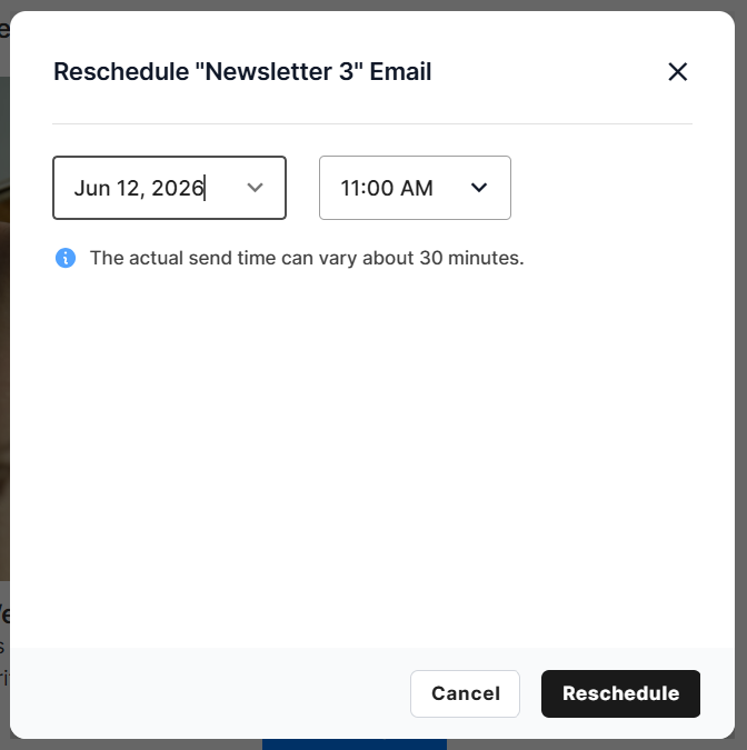 Reschedule campaign's reschedule button popup