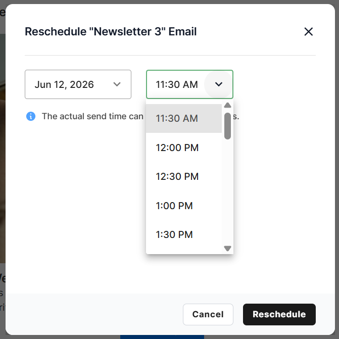 Reschedule campaign's select new time step