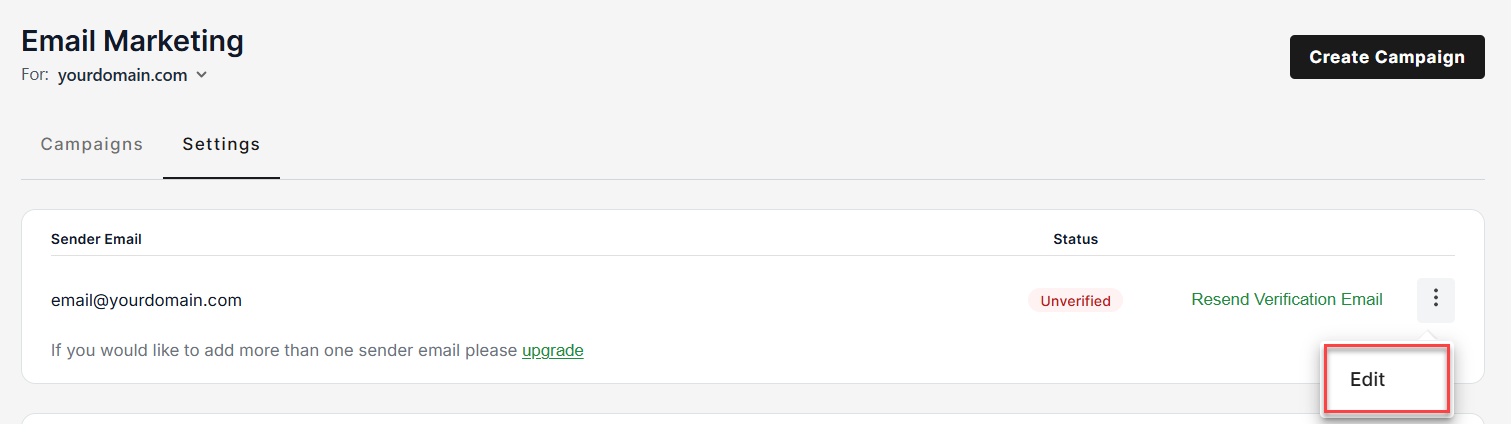 Email Marketing Settings, click Edit option