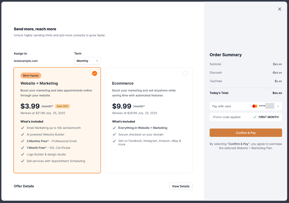 Upgrade pop-up window