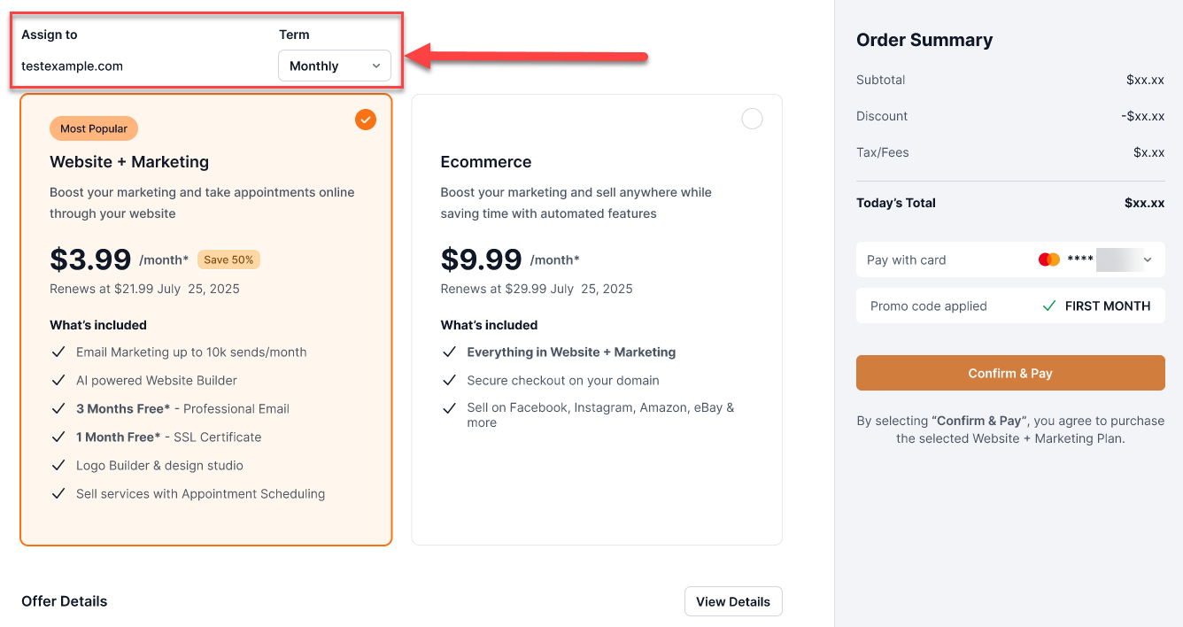 Upgrade pop-up window, domain and term indicator