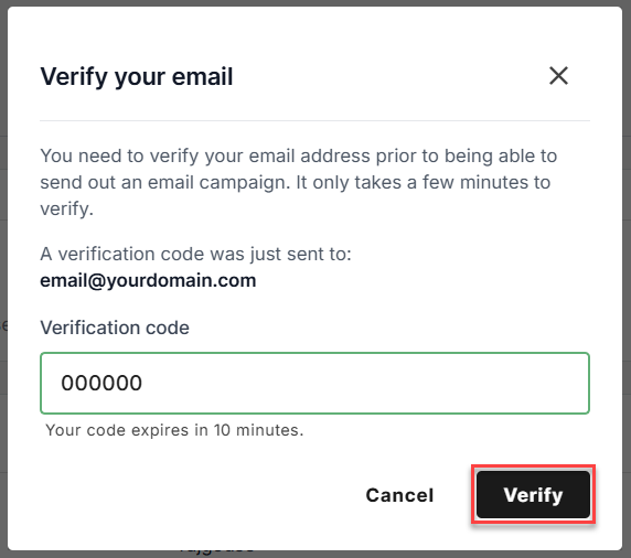 Verify your email pop-up window, click on Verify button