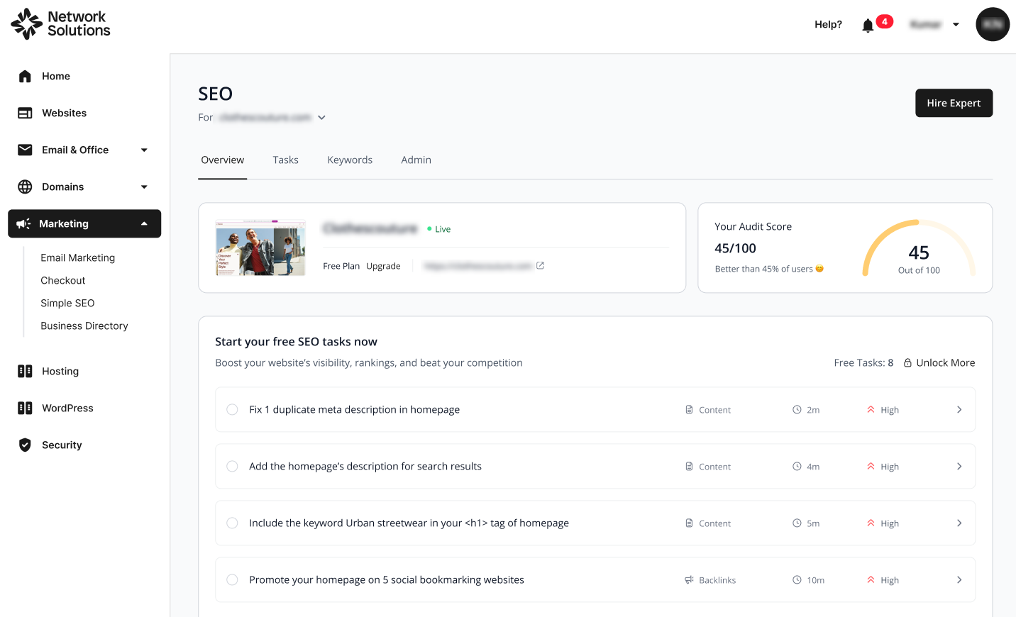 overview page