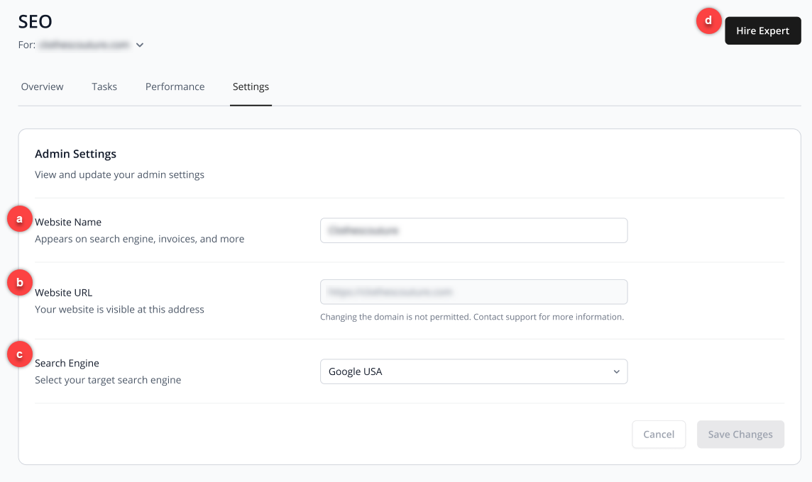settings page