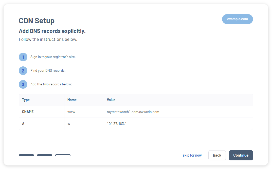 cdn setup dns records