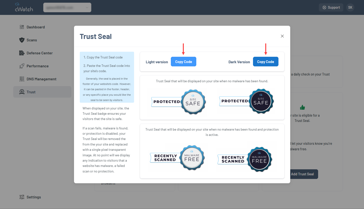 copy code button