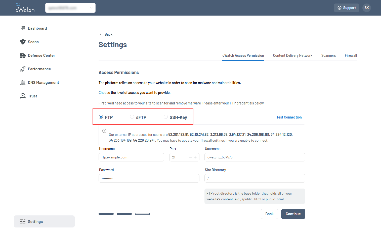 settings ftp sftp ssh info