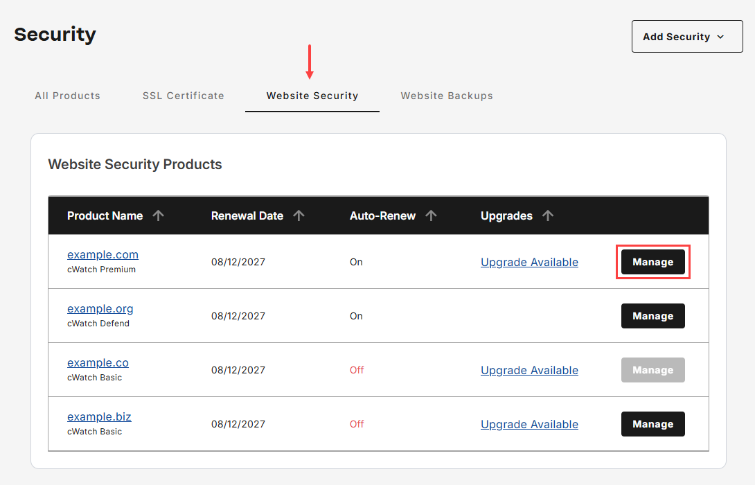 website security manage