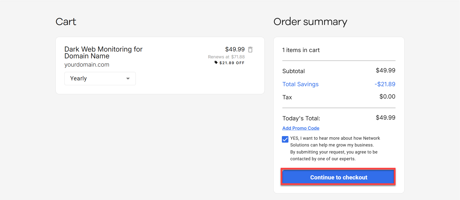 Cart page - Continue to Checkout