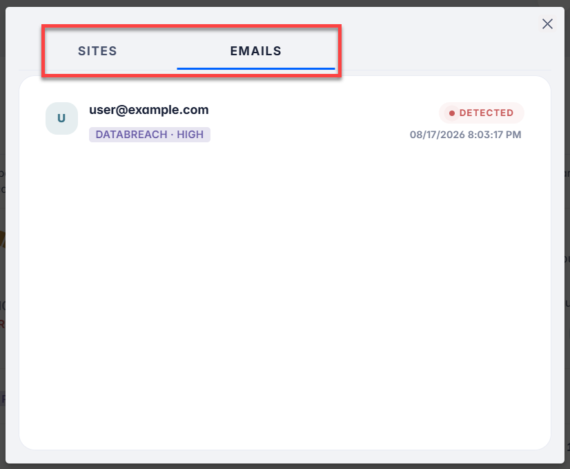 Exposure details - Sites and/or Emails