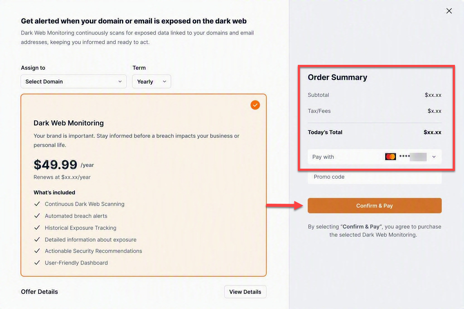 Review payment method then click Confirm & Pay