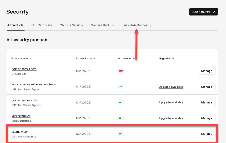 Access Dark Web Monitoring dashboard