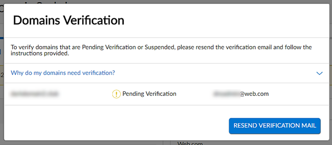Domains Verification Panel