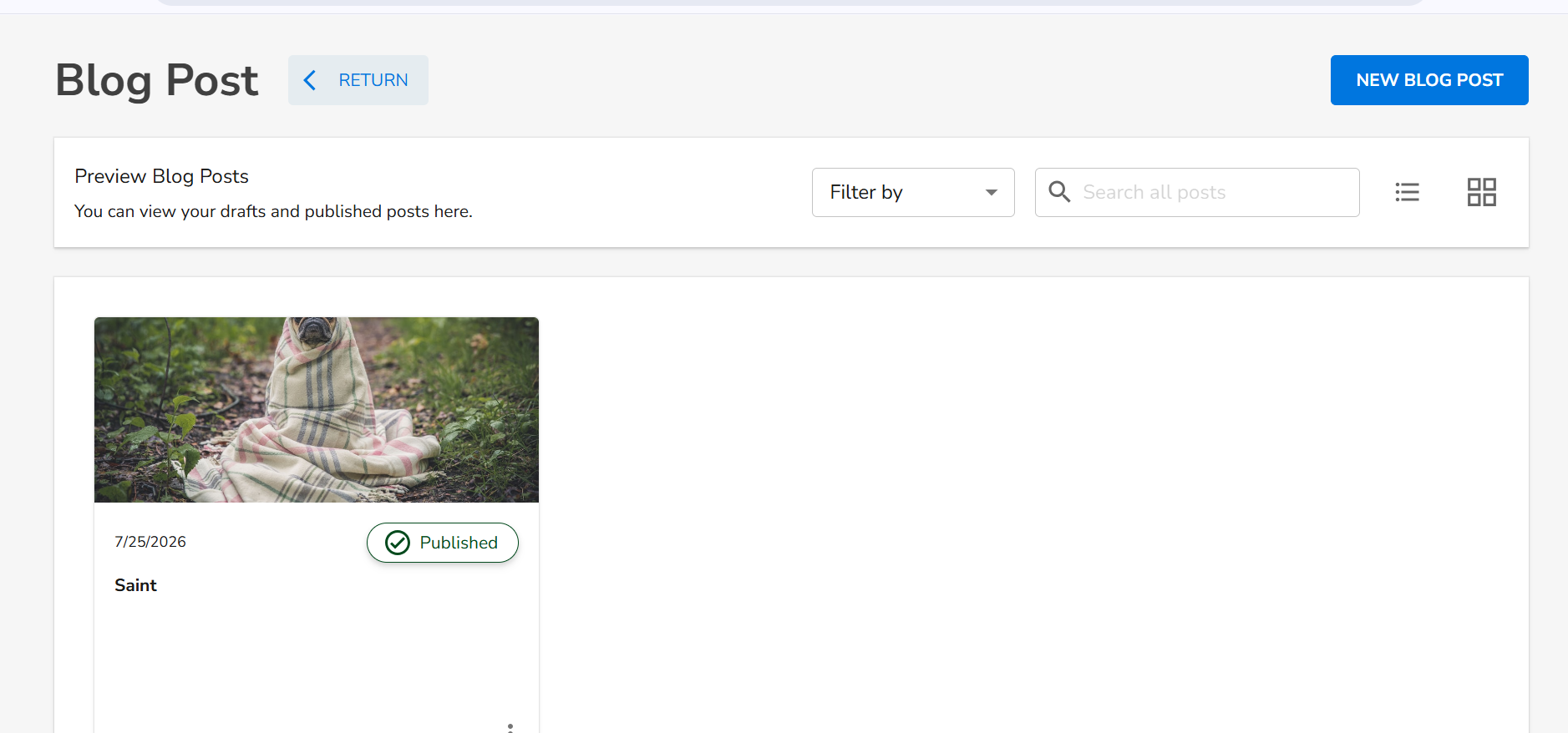 Blog Management screen