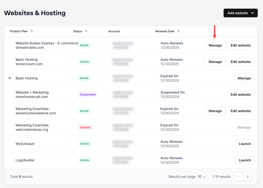 Manage Website