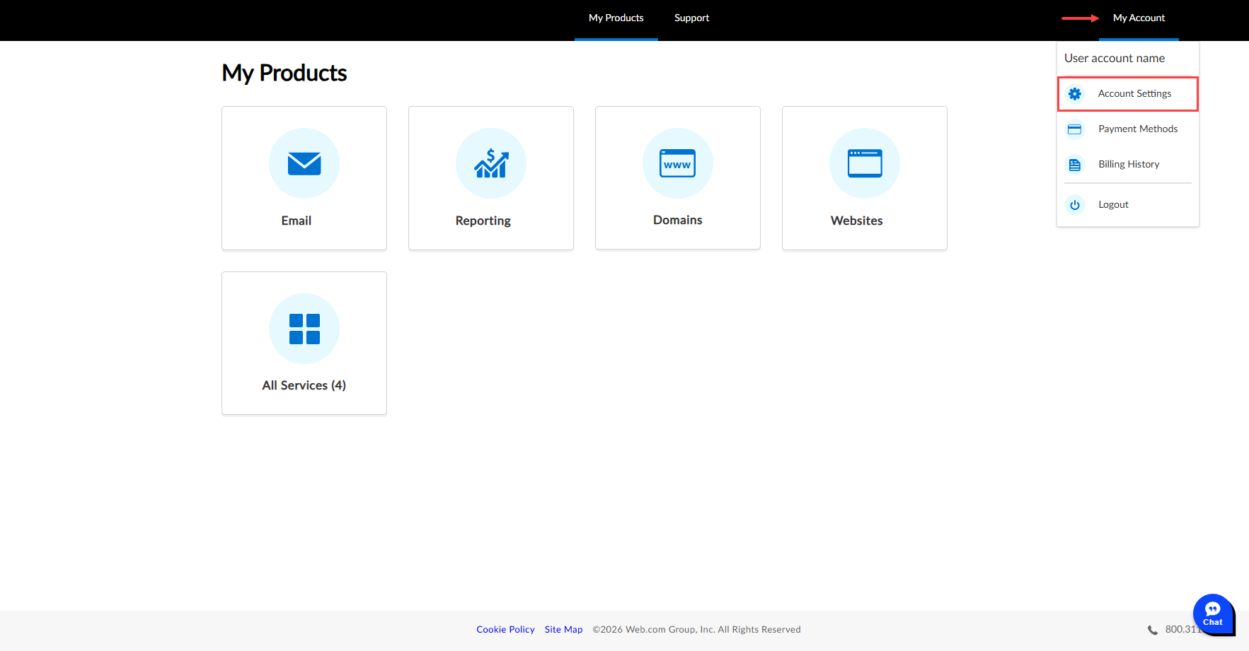 support web com account settings